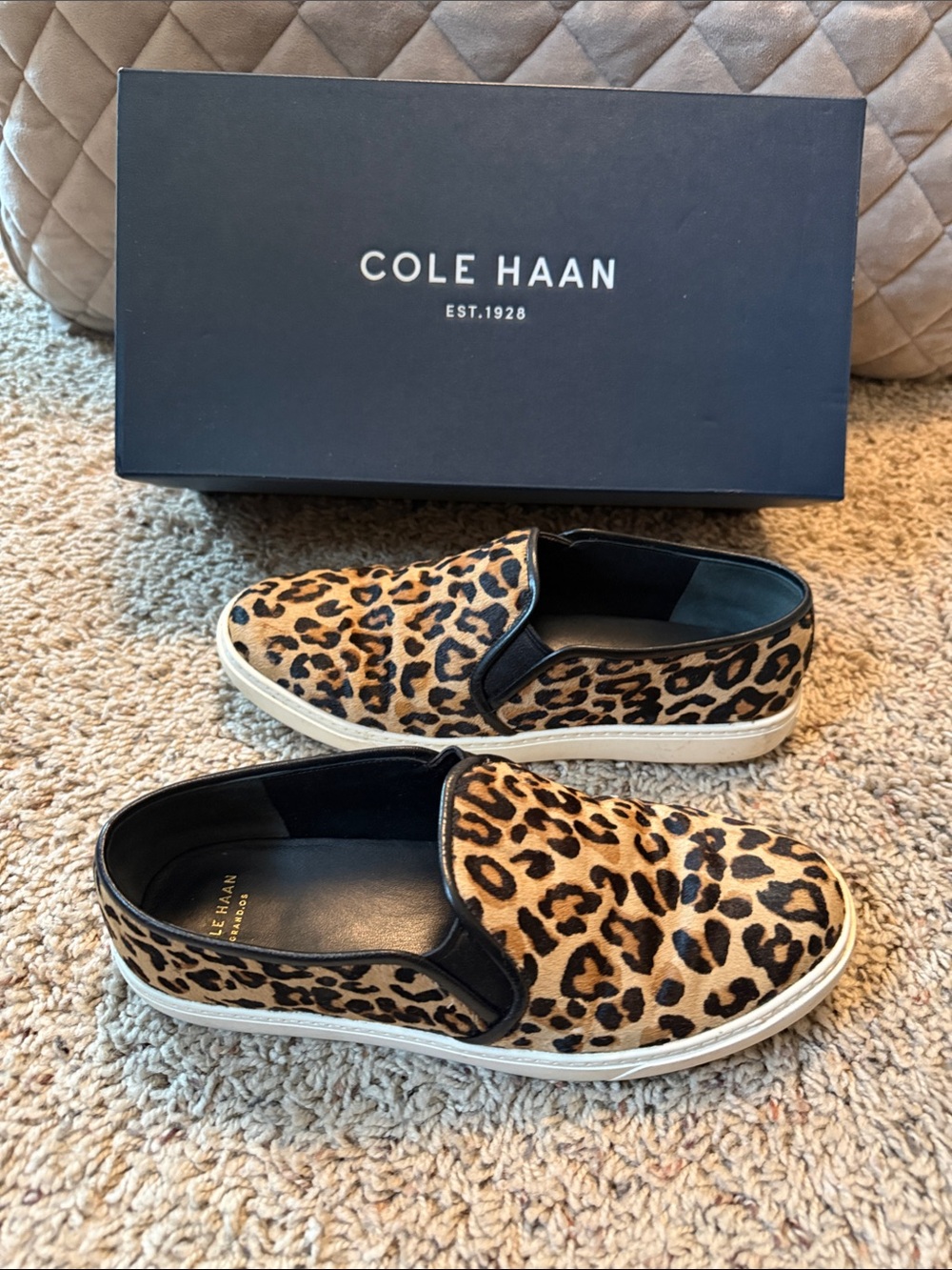 Cole Haan Leopard-Print Slip-On Sneakers — Brown & Black
